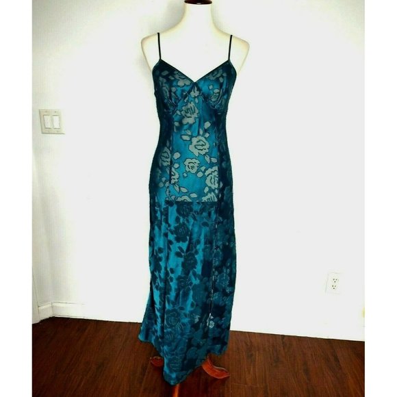 Victoria's Secret Other - Victoria's Secret Slip Long Nightgown Size S Green Burnout Sheer Gold Label VTG